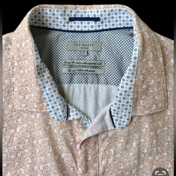 Ted Baker London Mens Orange Mybow Mini Leaf Print SS Shirt - Size 7 (Large) - Picture 10 of 12